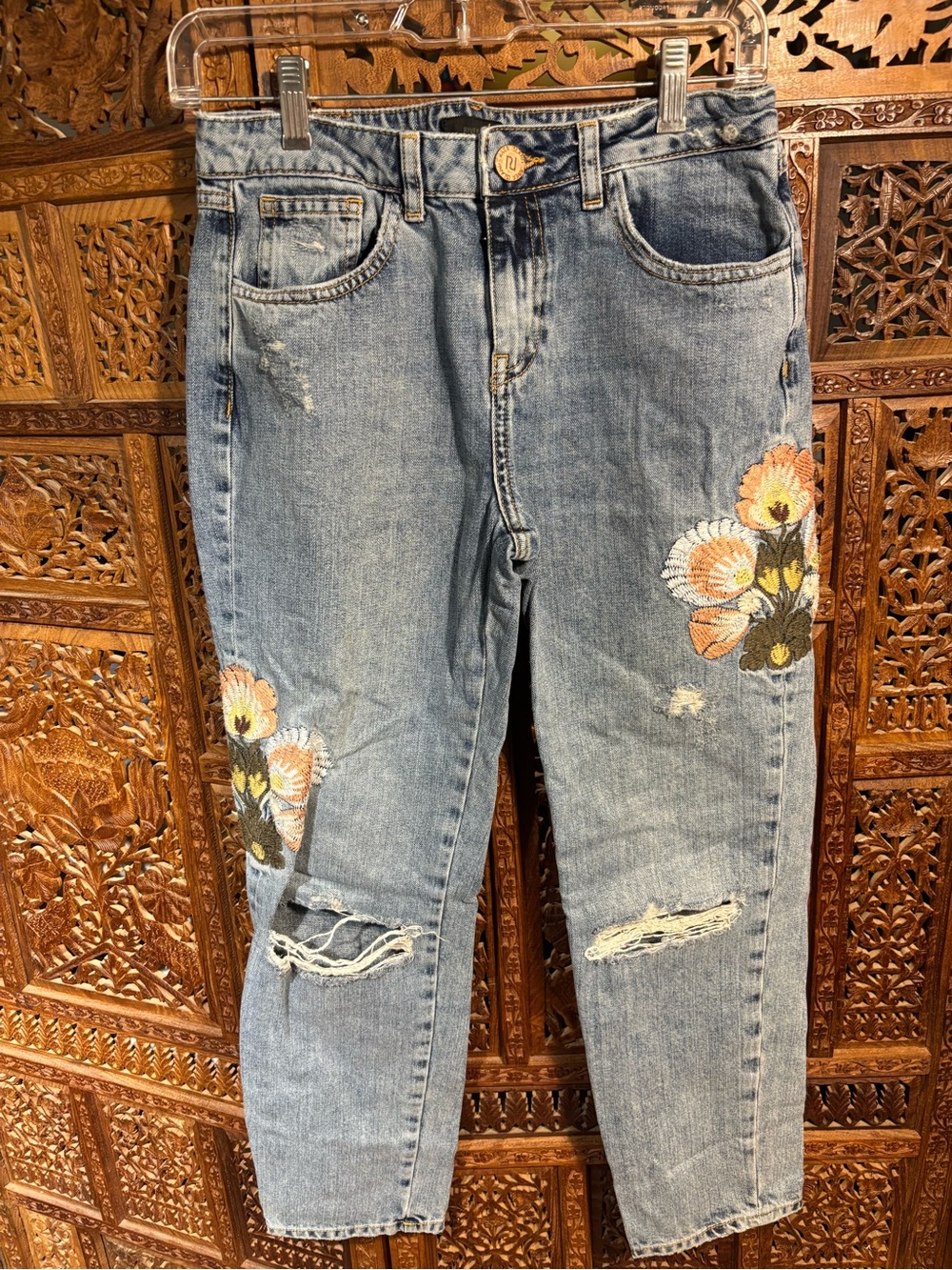 River Island Light Blue Embroidered Boyfriend Jeans